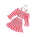 Cute All Over Print Cold Shoulder Long Sleeve Pink Toddler Girls Two-piece Outfits (Girl s)