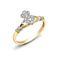 Jewelco London Ladies 9ct Gold Pave Set Round H I2 0.05ct Diamond Claddagh fÃ¡inne Chladaigh Cocktail Ring 10mm, Size K