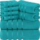 Utopia Towels 8-Piece Luxury Towel Set, 2 Bath Towels, 2 Hand Towels, and 4 Wash Cloths,97% Ring Spun Cotton Highly Absorbent Viscose Stripe Towels Ideal for Everyday use (Turquoise)