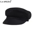 LA SPEZIA-Casquette en cuir véritable pour hommes chapeaux militaires gavroche casquettes vintage