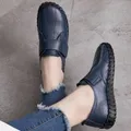 Mocassins en cuir véritable pour femmes chaussures orthopédiques à boucle à crochet grande taille