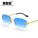 HBK-Lunettes de soleil sans monture en métal pour hommes et femmes coupe ondulée sans monture