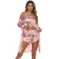 Ensemble pyjama en Satin imprimé Floral pour femmes 3 pièces/ensemble Lingerie vêtements de nuit