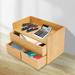 FETCOI Bamboo Desk Organizer -Tabletop Storage Organization Box w/ 3 Drawers for Office