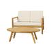 GDF Studio Lindsey Outdoor Acacia Wood Loveseat and Coffee Table Set with Cushions Teak Silver and Beige