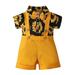 JDEFEG Little Boys Shirt and Bow Tie Toddler Boys Summer Set Sunflowers Print Romper Bosysuit Solid Shorts Trousers Set Casual Clothes Outfits 3Y 9 Month Baby Boy Shorts Yellow 70