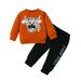 JDEFEG Baby Boy Outfit Toddler Boys Winter Long Sleeve Cow Letter Prints Tops Sweatshirt Pants 2Pcs Outfits Clothes Set for Babys Clothes Boys 5T Track Suits Cotton Blend Orange 24M