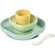 Béaba - Silicone Feeding Meal Set - Set of 4 Pieces : Plate + Bowl + Cup + Spoon - Silicone with Strong Suction pad - Baby and Children - Yellow