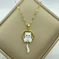 Collier pendentif chat émaillé blanc pour femme acier inoxydable bijoux en acier joli cadeau