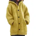 Cardigan à capuche pour femmes manteau pull poches de couleur unie chaud simple boutonnage