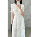 Pouvez-vous psylady-Robe mi-longue chic en coton blanc pour femmes broderie florale style Boho à