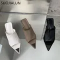 SUOJIALUN-Pantoufles pointues à enfiler pour femmes sandales élégantes à talons hauts chaussures à