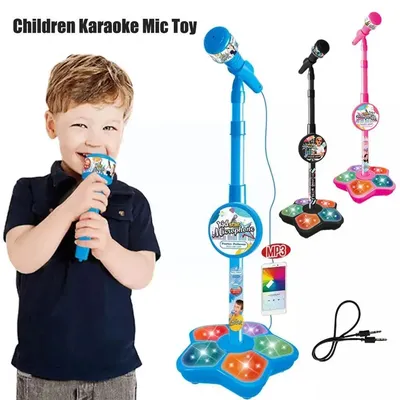 Microphone avec poignées de musique amovibles pour enfants jeu de simulation chant chanson LED 3