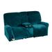 CJC Reclining Sofa Slipcover with Middle Console Velvet Loveseat Couch Cover Non-Slip Furniture Protector Deep Blue