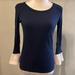 J. Crew Tops | J Crew Women’s Xs Navy Ribbed Top W/Flare Sleeve | Color: Blue/Cream | Size: Xs