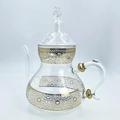 Marrakesh Gardens Imported Moroccan Glass Teapot with Integrated Filter, Bring Home a Beautifully Functional Near East Tradition, 47 Ounces. (1.50 L), Clear