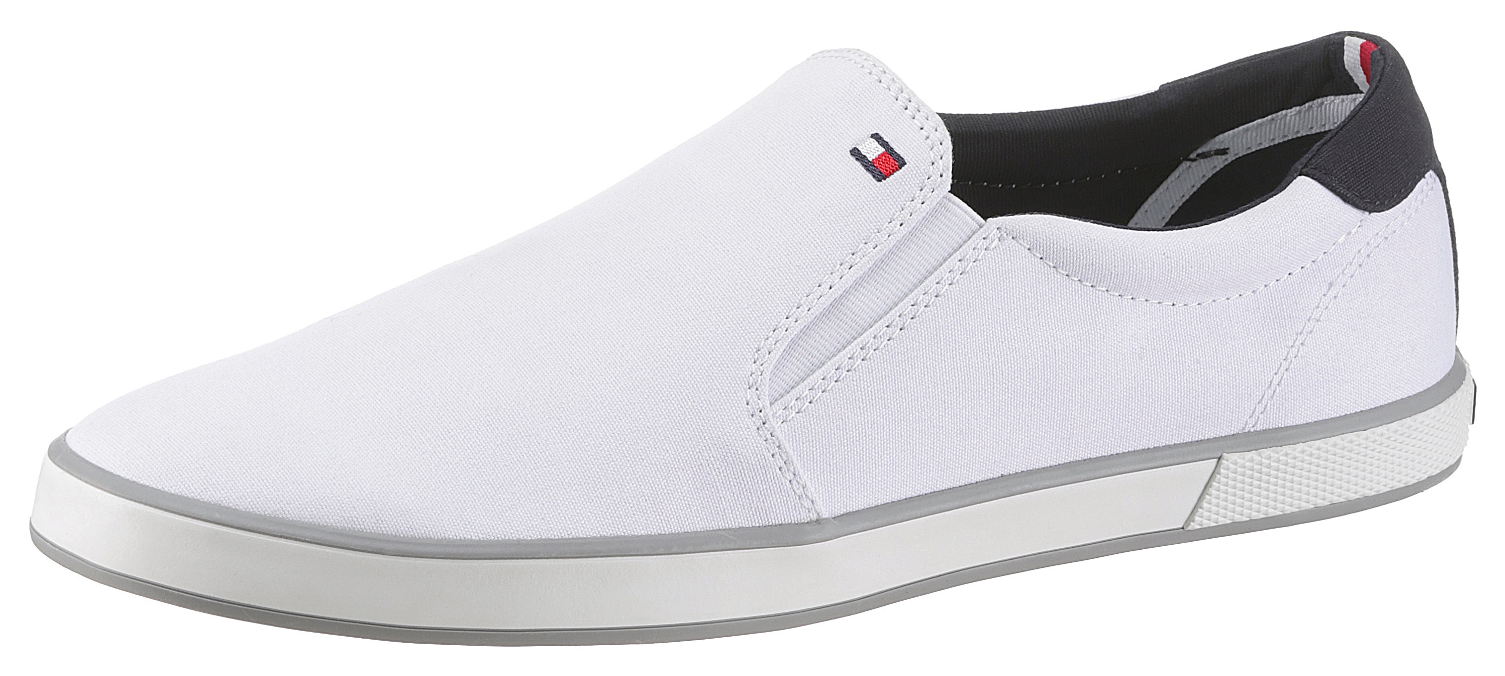 Slip-On Sneaker TOMMY HILFIGER "ICONIC SLIP ON SNEAKER", Herren, Gr. 40, weiß, Textil, Schuhe, Slipper, Freizeitschuh, Halbschuh mit seitlichen Stretcheinsätzen