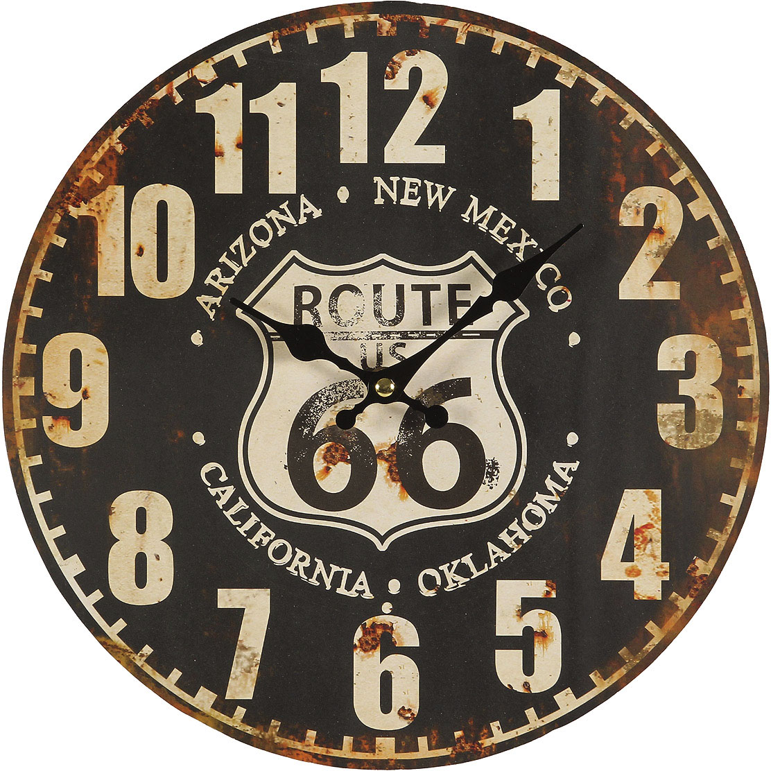 Wanduhr AMBIENTE HAUS "Route 66 Wanduhr 28cm", schwarz, B:28cm H:28cm T:3,5cm, Wanduhren, Wanduhr