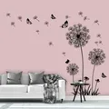 Autocollants Muraux de Pissenlit Papillons Noirs pour Décoration de Maison Salon Canapé