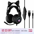 Écouteurs de jeu à oreilles de chat pour PC casque d'écoute filaire usb rose avec Microphone pour