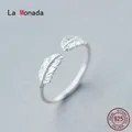 La Monada-Bague ouverte en argent regardé 925 pour femme bague en plumes de cuir chevelu réglable