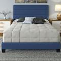 Latitude Run® Carlow Faux Leather Tri-Panel Channel Headboard Platform Bed Frame Upholstered/Faux leather in Blue/Black | 48.5 H x 56 W in | Wayfair
