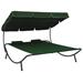 Ebern Designs Outdoor Double Chaise Lounge Patio Lounge Bed w/ Canopy & Pillows Metal in Green/Black | 13.5 H x 45 W x 169 D in | Wayfair