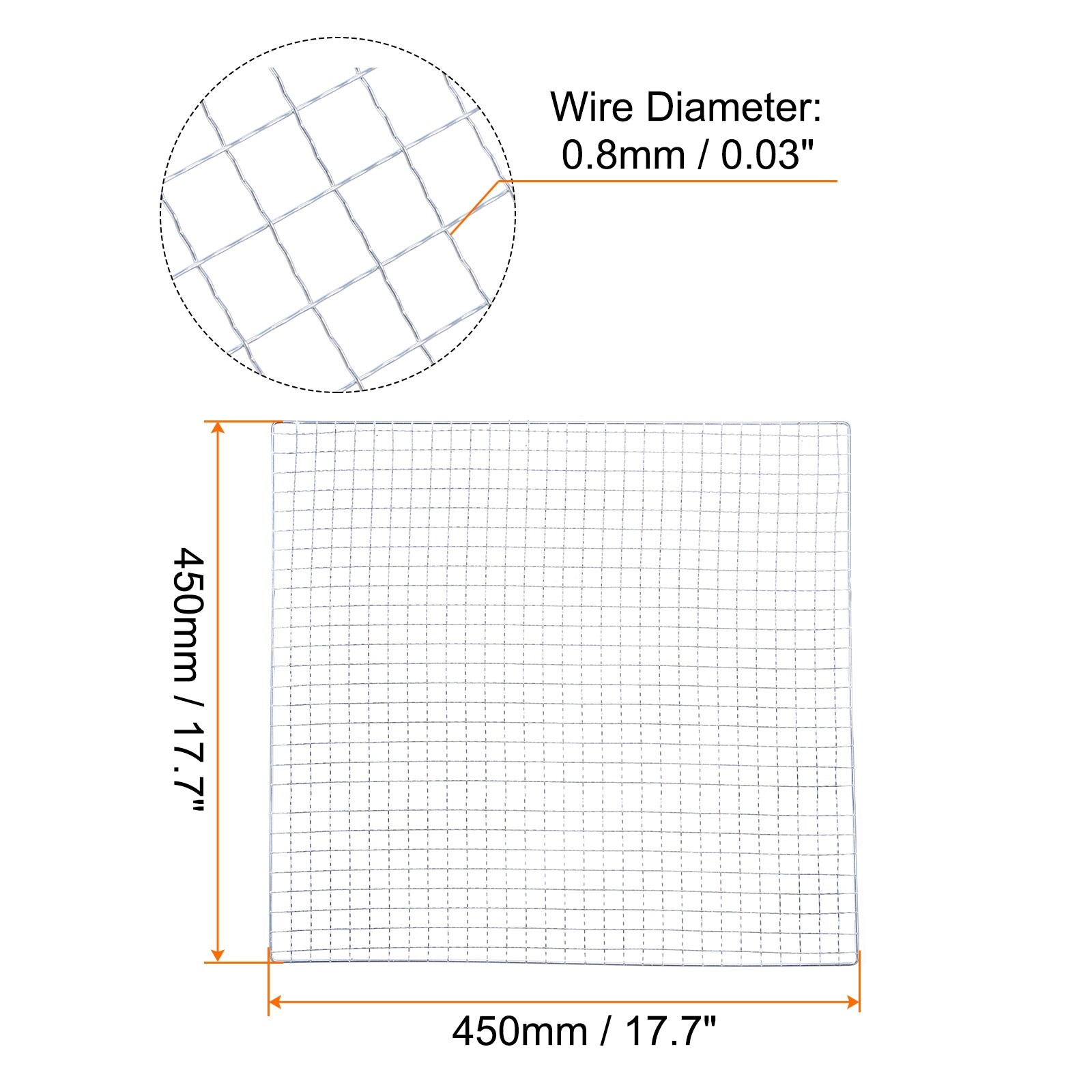 Square BBQ Grill Net 17.7"x17.7" Galvanized Iron Barbecue Mesh Mat for Baking