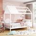 Twin/Full Size Wood House Bed with Safety Full-Length Fence, Playhouse Design Tent Bed Platform Bed Frames with Roof