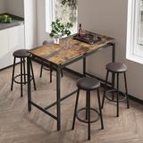 5-Piece Modern Wood Rectangular Dining Set, Industrial Counter Height Kitchen Bar Table Set with Four PU Leather Stools