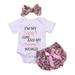 ZOELNIC 3PCS Newborn Baby Girl Romper Jumpsuit Bodysuit +Pants Shorts+Headband Outfit Set