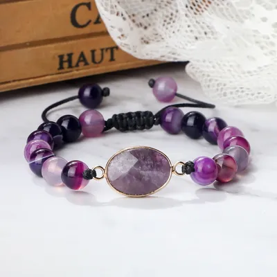 Bracelet perlé rayé violet pour hommes et femmes pierre naturelle ULtressée bracelets et