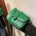 Sac à Main en Cuir PU Vert Solide pour Femme Sacoche de Selle Simple à Bandoulière à la Mode de