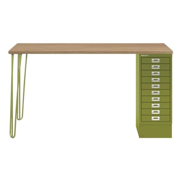 Bisley Schreibtisch »MultiRange« eichefarbene Platte mit 10 Schubladen grün, 140x74x60 cm