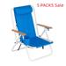 Clearance! 5 PCAKS Folding Lounge Chair Portable High Beach Chair Patio Folding Lightweight Camping Chair Outdoor Garden Park Pool Side Lounge Chair with Cup Holder Adjustable Headrest Blue