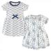 Touched by Nature Baby and Toddler Girl Organic Cotton Short-Sleeve Dresses 2pk Blue Elephant 2 Toddler