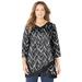 Plus Size Women's Crossover Hem Duet Top by Catherines in Black Chevron (Size 0X)