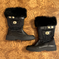 Coach Shoes | Coach Kimberly Logo Leather Fur Trim Mid Calf Winter Snow Boots | Color: Black/Gold | Size: 5.5