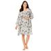 Plus Size Women's Short 2-Piece Cabbage-Rose Peignoir Set by Only Necessities in Black White Floral (Size L)