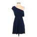 Forever 21 Casual Dress - A-Line One Shoulder Short sleeves: Blue Print Dresses - Women's Size Small