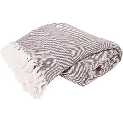 Tagesdecke PRIMERA "Fransen", grau (taupe, weiß), B:220cm L:250cm, Baumwolle, Tagesdecken, mit stylischem Fransenrand und Fischgrat-Muster Image