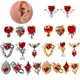 Boucles d'Oreilles en Acier Rouge pour Femme Piercing en Forme de Cœur Chauve-Souris Tragus