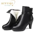 AIYUQI-Bottes Martin à talons hauts en cuir véritable pour femme bottes de neige chaudes laine