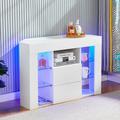 Meuble TV d'angle Blanc à LED Lumière,Armoire Moderne,9 Compartiments,Buffet Salon avec