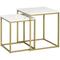 Lot de 2 tables basses gigognes carrées style art déco - acier doré panneaux aspect marbre blanc