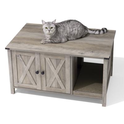 Cat Litter Box Enclosure, Hidden Wood Cat Washroom Furniture with Scratching Post - 33.6" W x 20.6" D x 18.6" H