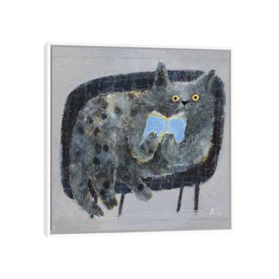 iCanvas "Cat On The Couch With A Book" by Natalia Shaloshvili Framed