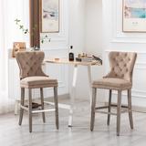 Carter 29" Wingback Tufted Nailhead Bar Stool (Set of 2), Antique Grey Legs