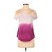 Sonoma Goods for Life Short Sleeve T-Shirt: Scoop Neck Covered Shoulder Purple Color Block Tops - Women's Size X-Small