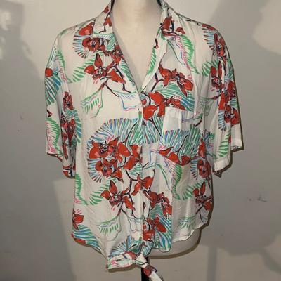 Levi's Tops | Levi’s Button Down Shirt Sz M Woman Floral Hawaiian Summer | Color: Cream/Orange | Size: M